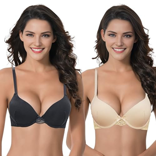 Curve Muse Femmes Grande Taille Faire Monter Ajouter 1 Tasse Armature Parfait Forme Soutien-Gorge Tshirt-Paquet de 2-Noir, Nu-115C(EU:100C)