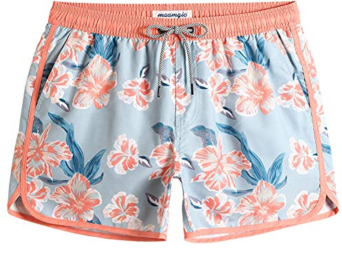 Costume Uomo Mare Vintage Asciugatura Rapida Costume da Bagno Pantaloncini Corto Swim Trunks con Fodera Rete e 3 Tasche Fiori Tropicali Rosa XXL