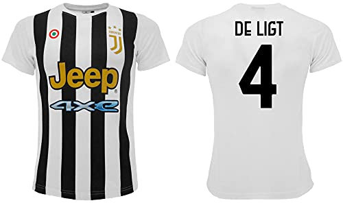 Sportbaer Fußballtrikot Matthijs De Ligt, Saison 2021 2022, Trikot Weiß, Schwarz, Nummer 4, 1. Trikot, offizielles Replikat, für Erwachsene und Kinder. (6 Jahre)