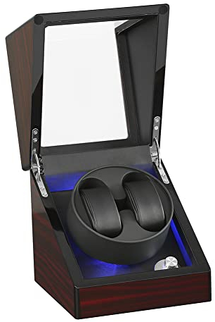 DRAIGERWAY Automatische Uhrenbeweger Box PU Leder Uhrengehäuse mit leisem Motor(Korn aus Sandelholz Upgrade-DGW)