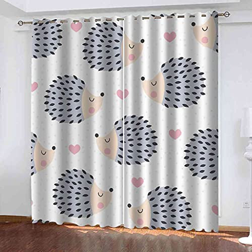 ZJZWLW 2er Set Cartoon-Igel-Druck Vorhang Weihnachten mit Ösen Gardinen Thermovorhang Polyester Ösenschal Wohnzimmer Luftig Dekoschal für Schlafzimmer 200x180cm (BxH), Verdunkelungsvorhang