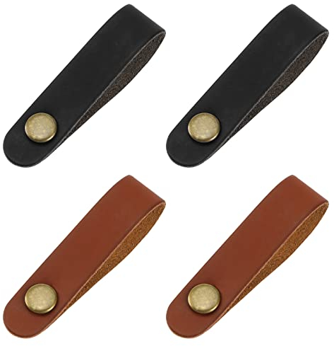 VGOL 4 Stück Leder Gitarrengurt Saiten Hals Gurt Haken mit Retro Metallknopf Zubehör für Akustikgitarren Ukulele und Banjo (Braun und Schwarz)