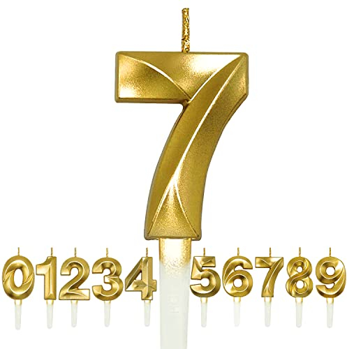 RoserRose Geburtstag Nummer Kerzen, 3D geburtstagskerzen Zahl 0 1 2 3 4 5 6 7 8 9 Glitzer Kuchen Topper Dekoration für Geburtstag Jahrestag Hochzeit Party (gold, 7)