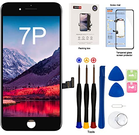 EFaith für iPhone 7 Display LCD 4,7 Zoll Ersatz Bildschirm Volle HD Touchscreen-Digitizer Rahmen, Ersatzrahmen mit Reparatur Sets + Displayschutzfolie, Modelle A1660, A1778, A1779 (schwarz) (7P-LCD)