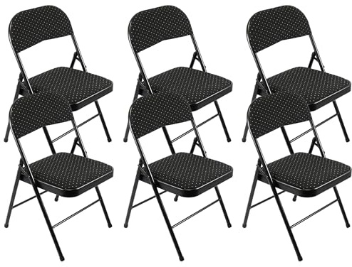 Meta Steel Frame with Fabric Seat Padded Office Work Study Party Dining Folding Chair (6, Black)