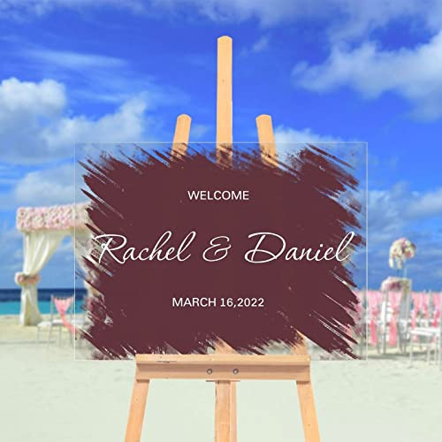 Acryl-Hochzeitsschild, Burgunderrot, klares Acryl, Hochzeits-Willkommensschild, individuelles Hochzeits-Grußschild, perfekt für Verlobung, Jahrestag, Brautparty, Party, Dekoration, Hochzeitsgeschenk,