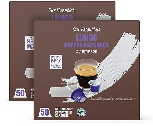 by Amazon Capsules de café Lungo compatibles Nespresso, Torréfaction Moyenne, 100 Unité (2 lot de 50) - Certifié Rainforest Alliance