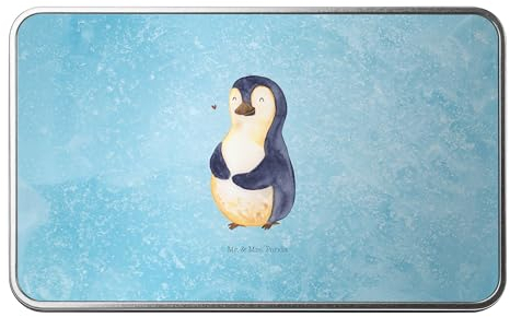 Mr. & Mrs. Panda Metalldose rechteckig Pinguin Diät - Geschenk, Blechdose, Versperbox, Abspecken, Abnehmen, Keksdose, Vorratsbox, Aufbewahrungsdose,