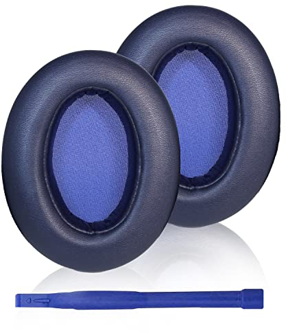 Adhiper WH-XB910N - Almohadillas compatibles con Sony WH-XB910N con Cable e inalámbrico, Almohadillas de Repuesto de Espuma viscoelástica y Cuero proteico con Botones a presión (Azul)