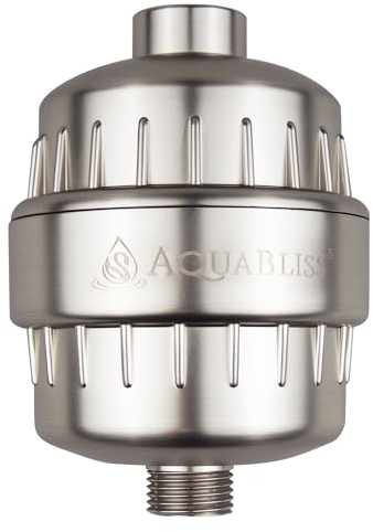 AquaBliss Revitalisierender Duschfilter mit hoher Leistung – reduziert trockene juckende Haut, Schuppen, Ekzeme und verbessert dramatisch den Zustand Ihrer Haut, Haare und Nägel – gebürstetes Nickel