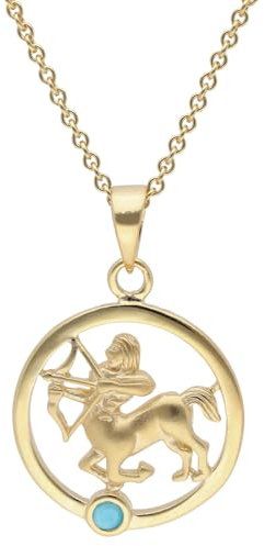 trendor Sternzeichen Schütze Gold 333 mit Türkis + vergoldete Kette modischer Tierkreiszeichen Anhänger für Damen, zauberhafte Geschenkidee 15560-12-38 38 cm