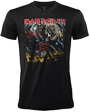 T-Shirt Iron Maiden Number of The Beast. Official Black Rock T-Shirt. Band Heavy Metal. Cotton. Unisex. Adult Boy., Black, XXL
