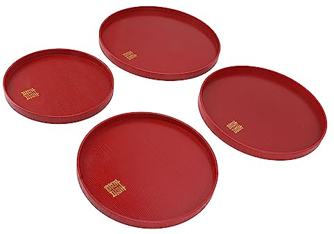 soobu Plateau de Service à thé Plateau de Service de qualité Alimentaire de Style Chinois Rouge pour le Restaurant de l'hôtel à la Maison de Mariage (Rond)