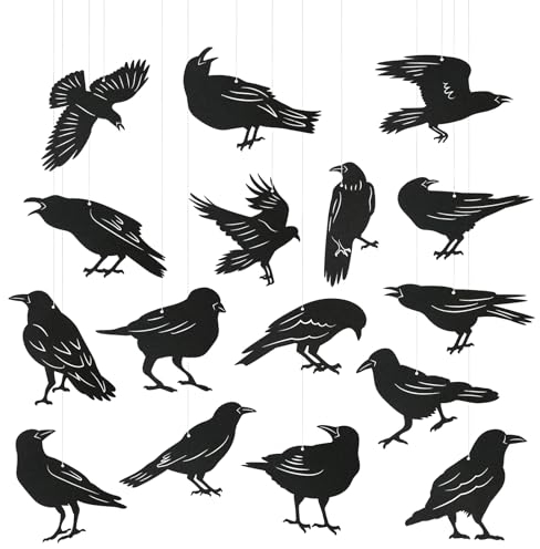 DATIFF 32 Pcs Halloween Hängende Krähe Dekoration Rabe Wirbel Hängende Deko Halloween Hängewirbel Dekorationen Schwarz Girlande Rabe Anhänger Innen Dekoration für Halloween Party Partyzubehör