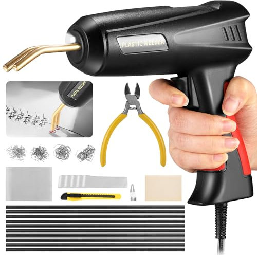 Deruaku 200W Plastic Welder, Rechargeable Plastic Welding Kit, 2-in-1 Plastic Repair Kit, Portable Car Bumper Repair Kit for Welding Broken Plastics, Car Bumper