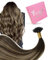YoungSee Ombre U Tip Hair Extensions Real Human Hair Ombre Dark Brown Mixed Ash Blonde Natural Hair Extensions Utips Human Hair for Women 14In 1G/S 50G Soft Hair