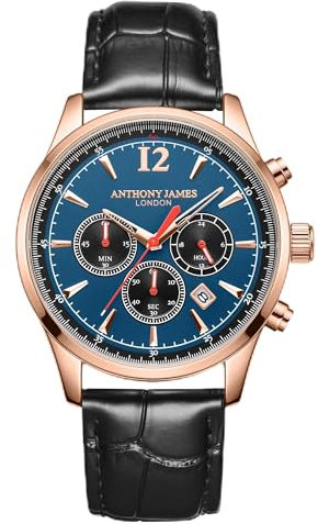 Anthony James Handmontierter klassischer Chronograph in limitierter Auflage (Roséblau)