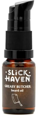 Slickhaven Greasy Butcher Bartöl 10 ml – Leder-Tierischer Duft mit süßen und würzigen Noten – Handgefertigte Qualität – Natürliche Bartpflege – Schützt und spendet Feuchtigkeit dem Bart