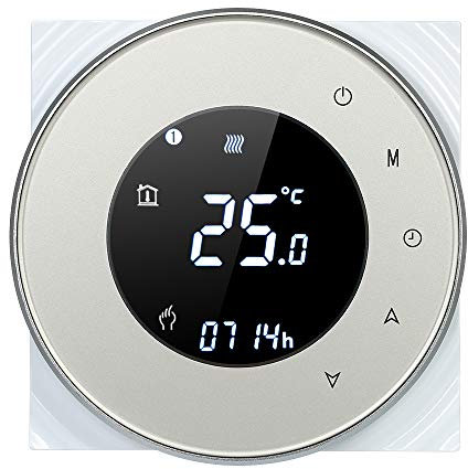 SIMBAE Programmable Gas Boiler Heating Thermostat Dry Contact Temperature Controller Touchscreen LCD with Backlight Voice Control Compatible with Amazon Echo/Home/IFTTT