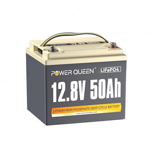 Power Queen 12V 50Ah LiFePO4 Lithium Batterie mit 50A BMS, 640Wh Lithium Akku, Max. 15000 Zyklen, Ersatzbatterien für Blei-Säure-Batterie, weitverbreitet in Solarenergie, Notstrom, Wohnmobile