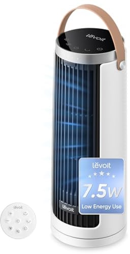 Levoit Windi Mini Tower Fan for bedroom, 20 dB Ultra Quiet Compact Desk Fan | 2.5 W to 7.5 W Low Power Consumption, 12 H Timer, 90° Oscillation, Portable Design with Strong Yet Gentle Cooling Airflow