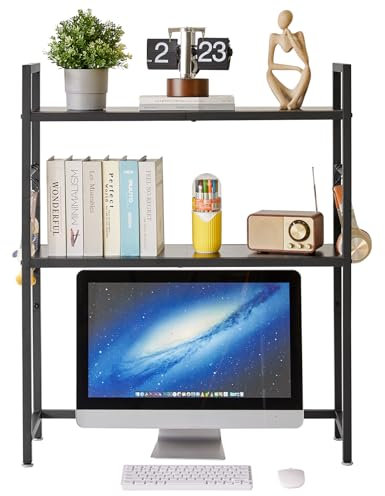 IBUYKE Office Desktop Shelf Organizer Computer Storage Rack Adjustable Desk Bookshelf Display Shelf for Office Home Dormitory,Black TMZ004B