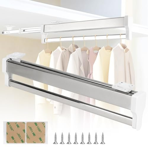 DBREAKS Ausziehbare Kleiderstange zum Herausziehen der Kleiderbügel, Kleiderstange Schrank, Garderobenstange, Verstellbarer kleiderschrank Stange, für Schrank mit Einer Tiefe von Mehr Als 450 mm