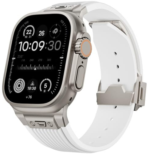 SEURE Armband Entwickelt für Apple Watch Ultra 2/Ultra 49mm,Serie 9/8/7 45mm,Serie SE2/6/SE/5/4 44mm,Serie 3/2/1 42mm Weiches Silikon Sport armband Robustes Ersatzarmband mit Metallverbinder,Weiß