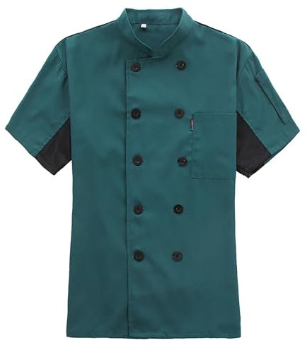 Rrongwn Kochjacke für Herren & Damen Slim Kochjacke mit Druckknöpfen Herren Modern Style Bäckerjacke Professional Chef Uniform Kurzarm Kochkleidung mit Brusttasche