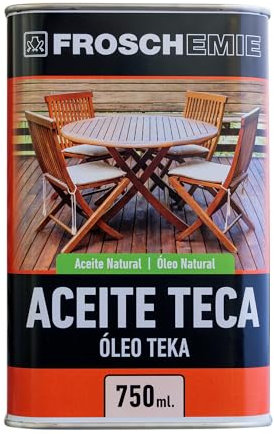 Aceite de Teca Natural FROSCHEMIE con Ingredientes naturales | Fácil aplicación, filtro solar y repelente al agua | Enriquece la madera | Protege de la intemperie | Incoloro 0,75L