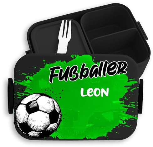 Bento Box Midi Lunchbox Mepal Bentobox - Fußball - Kinder Brotdose mit Fußballer Motiv | Perfekt für den Kindergarten- und Schulanfang - 900 ml - Schwarz - schule 1. klasse geschenke junge