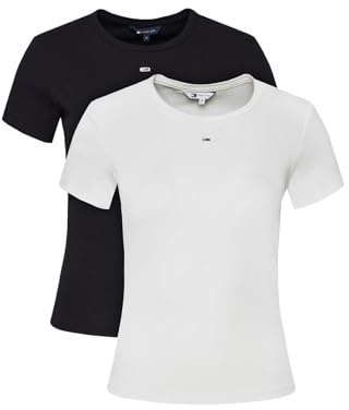 Tommy Jeans Damen 2er Pack T-Shirts Kurzarm Essential Rib Slim Fit