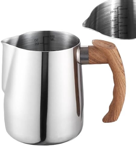 Jarra de leche para máquina de café, jarra de espuma de leche de acero inoxidable 304, jarra de vapor para barista que hace arte con leche, capuchino, espresso (600 ml)