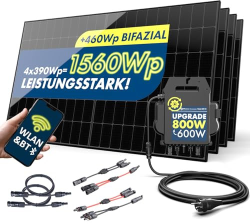 SPAUN Balkonkraftwerk 1560Wp | 800W Komplettset mit bis zu 2028Wp bifazialer PV-Leistung und 3m Anschlusskabel zum Einstecken in die Steckdose - Wifi Fernüberwachung, Mini-PV-Anlage
