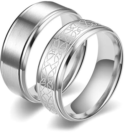 Daesar Trauringe Paarpreis mit Gravur, Hochzeitsringe Edelstahl 8MM mit Muster und Matt Eheringe Nickelfrei Partnerringe für Sie und Ihn Damen Gr.67 (21.3)& Herren Gr.57 (18.1)