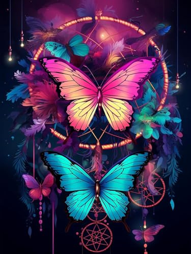 comvastars 5D Diamond Painting Kit Completo,Rosa Fiore 5D Kit Pittura Diamante Fiori Quadri con Perline,Pittura Diamante 5D Fai da Te, adulti (Farfalla)