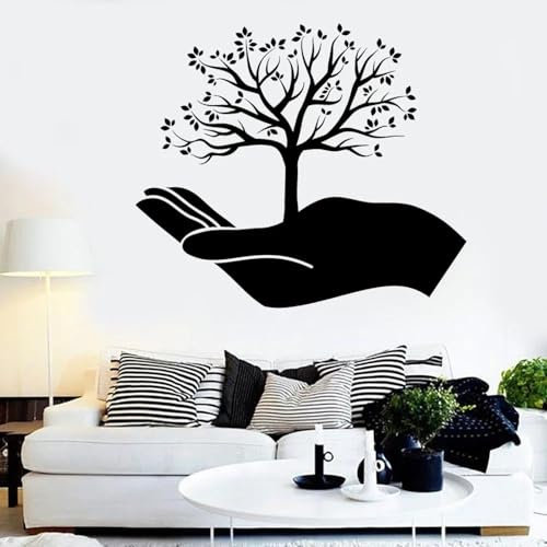 HBYUEHAN Adesivo da parete albero della vita di arte creativa, adesivo in vinile con albero su palma, camera da letto, stanza per la meditazione, adesivo per studio yoga