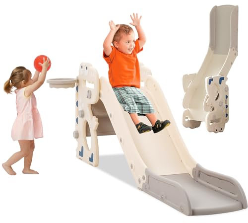 Siairo Toboggan pour Enfants, 4 en 1 Pliable Toboggan Exterieur avec Poignées Panier de Basket et Toboggan, pour extérieur et intérieur, Toboggan de Jardin pour Tout-Petits