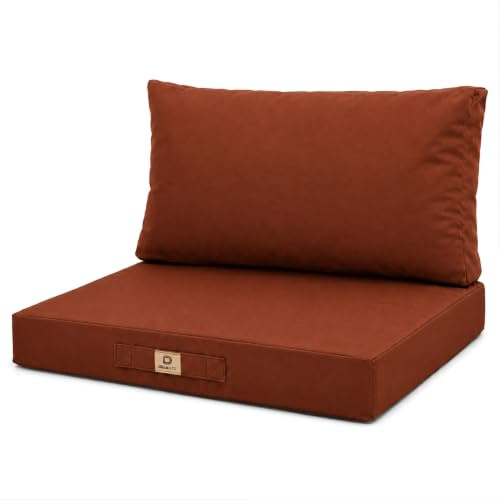 Deco Arts Sitzkissen Outdoor mit abnehmbarem Bezug, Sitzfläche 70x60x8 cm Plus Rückenkissen 70x35 cm, für Gartensessel und Gartensofa, Terrakotta