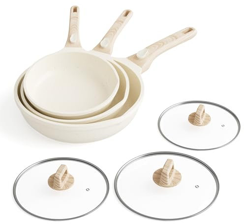 RIOVARM Induktion Bratpfannen Set mit abnehmbaren Griffen, Antihaft Pfannenset mit Deckeln 20 cm 24 cm 28 cm, Omelett Pfanne ohne PFOA, Kochgeschirr-Set für alle Herdarten, Spülmaschinen- und ofenfest