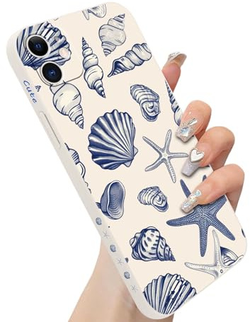 Yirlbey Handyhülle für iPhone 12 Hülle, Aesthetic Muscheln Sommer Muster Strand Niedlich Design Mädchen Frauen Cover, Weich Silikon Stoßfest Case Kratzfest Schutzhülle für iPhone12 6,1,Summer