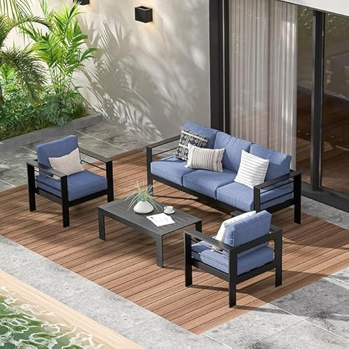 Wisteria Lane Modern Outdoor Patio Aluminium Furniture Set,Four Colourways, with Sofa, Chairs, Loveseats and Coffee Table, Perfect for any garden (Grey/Blue, Coffee Table Set)