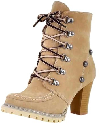 FNKDOR Stiefeletten für Damen mit Absatz Vintage Nieten Schnürstiefeletten Kurzstiefel Herbststiefel (Yellow, 36)