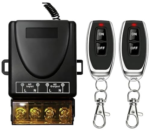 Interruptor con Mando a Distancia 433MHz Inalámbrico AC 220V 230V 240V 30A | Interruptor de Control Remoto Controlador de Relé con 2 transmisores para Luces Bomba Sistemas de Seguridad,100M