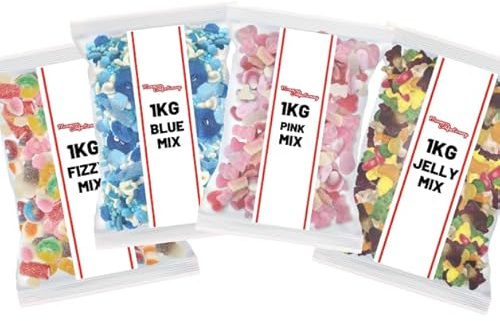 4Kg Fizzy, Jelly, Blue and Pink Sweet Assortment | 4 x 1kg Bulk Bundle