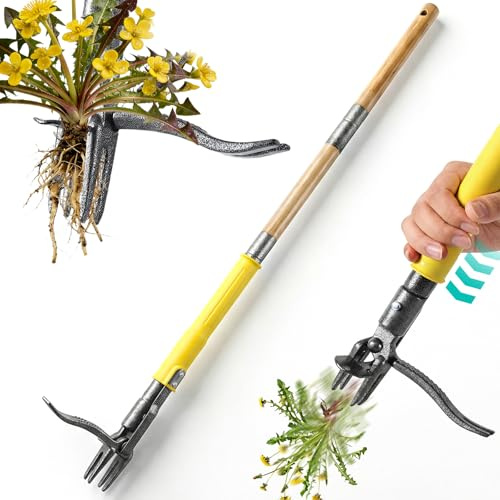 Estirpatore per Erbacce e Denti di Leone, Attrezzo per Diserbo in Piedi da 109 cm con Sistema di Espulsione a Scorrimento, Cavapiante a 4 Artigli, Regali da Giardino Uomo Donna