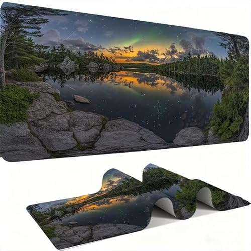 Tapis de Souris AAA XXL 800 x 400 mm Grand Tapis de Bureau Bords Cousus Imperméable Antidérapant,Ordinateur Portable Améliore la précision et la Vitesse. pour Gamer, Ordinateur, PC, Lac Aurora w0w1113