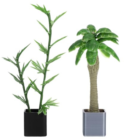 Luxshiny 2 pcs Miniature Bonsai Palm Tree Pot Faux Plants for Dollhouse Decorations Artificial Potted Plants for Home Desk Living Room Kitchen Model Scenes and Table Decor