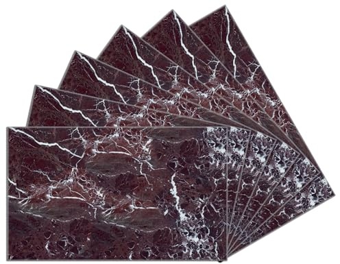 Wallario 6er Set Frühstücksbrettchen aus Glas, Glasunterlage, Glasbrettchen Roter Marmor-Optik, Größe 14 x 23 cm, Sicherheitsglas