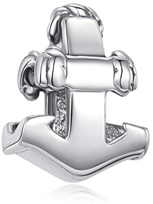 Charm a forma di ancora nautica, in vero argento Sterling 925, adatto per braccialetti europei